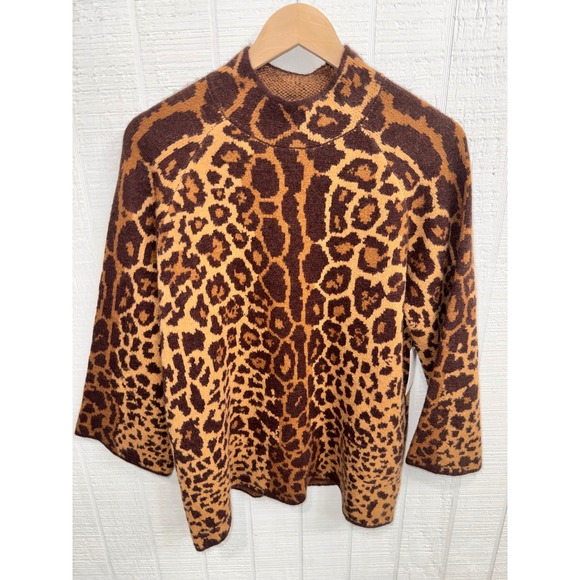 entro Sweaters - Entro Leopard Print Sweater Womens Brown Mock Neck Wide Sleeve Small T33048